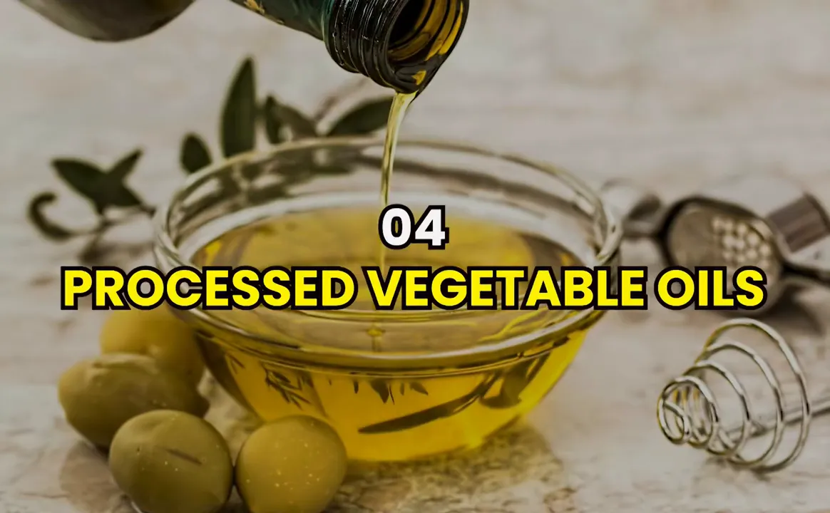 Bottles of processed vegetable oils