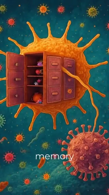 Illustration of immune memory cells remembering past infections